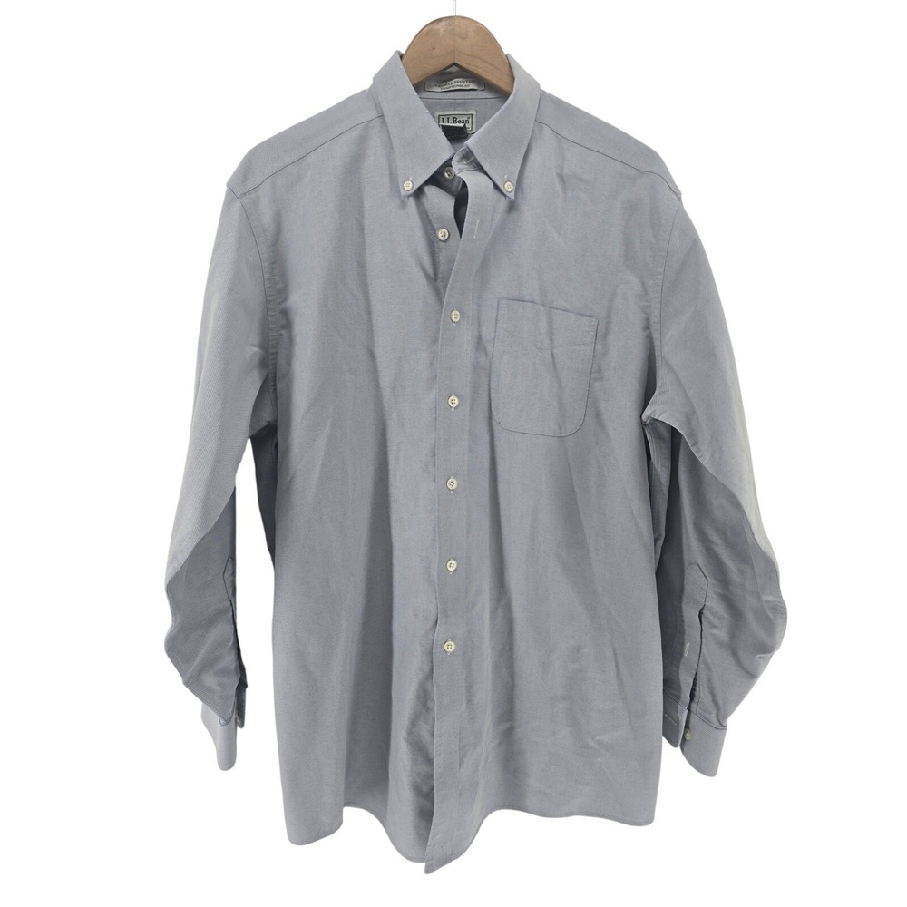 L.L.‎ Bean No Iron Dress Shirt Men's 16.5 x 33 Blue Button Down Wrinkle Free